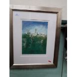 Silver framed limited edition print of the South aspect of Lincoln Cathedral signed Barry Grey