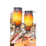 Pair of Meinl Headliner Range drumkit set each on splayed metal stand with 5 sticks