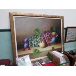 Very large gilt framed copy oil on canvas signed B. Rayshan of a bowl of fruits (approx.