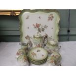 4 piece apple green floral patterned bone china Edwardian breakfast set incl.