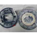 2 blue and white Staffordshire plates, one a souvenir of Niagara Falls,