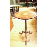 Circular topped inlaid drinks table on tricorn base
