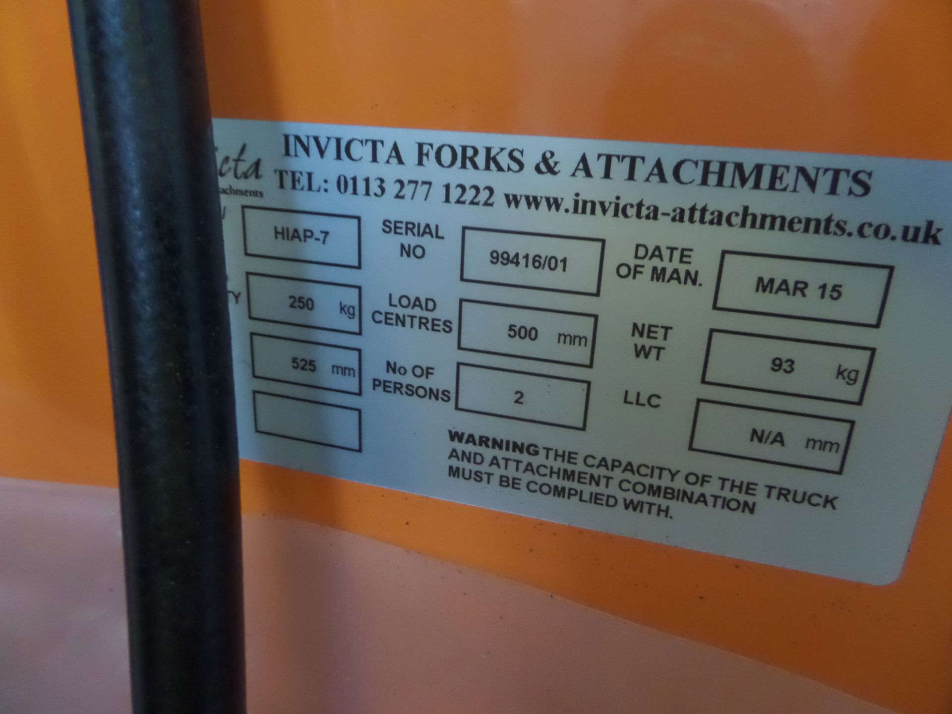 INVICTA HIAP-7 FORKLIFT BASKET - YOM: 2015 - **AS NEW/UNUSED** - Image 3 of 3