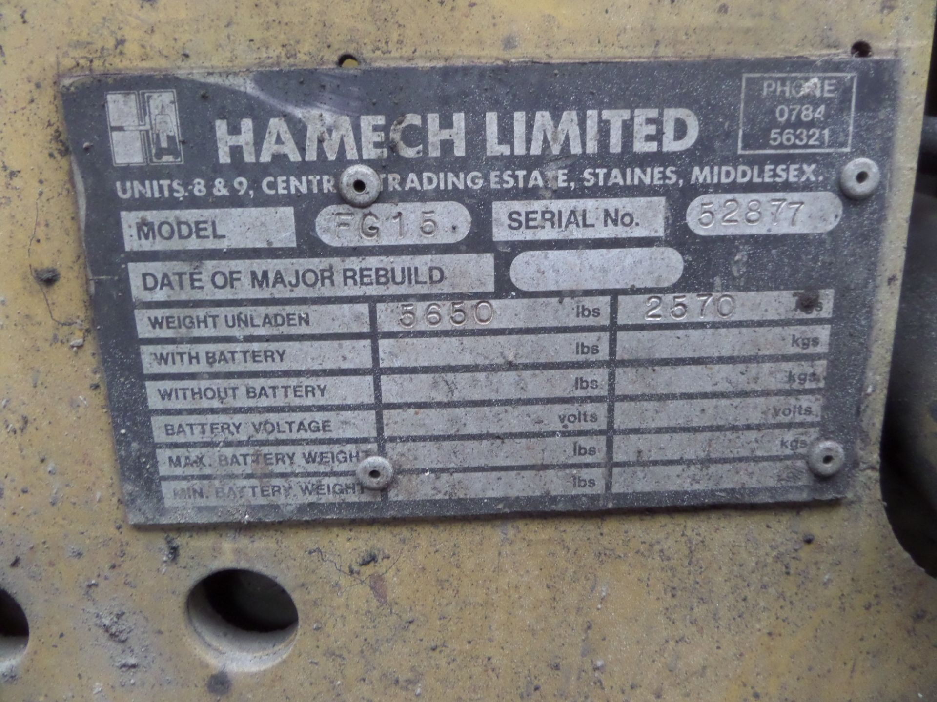 HAMECH FG15 Plant LPG / CNG - VIN: 52877 - Year: . - 3,626 Hours - Duplex Forklift, Sideshift - Image 7 of 7