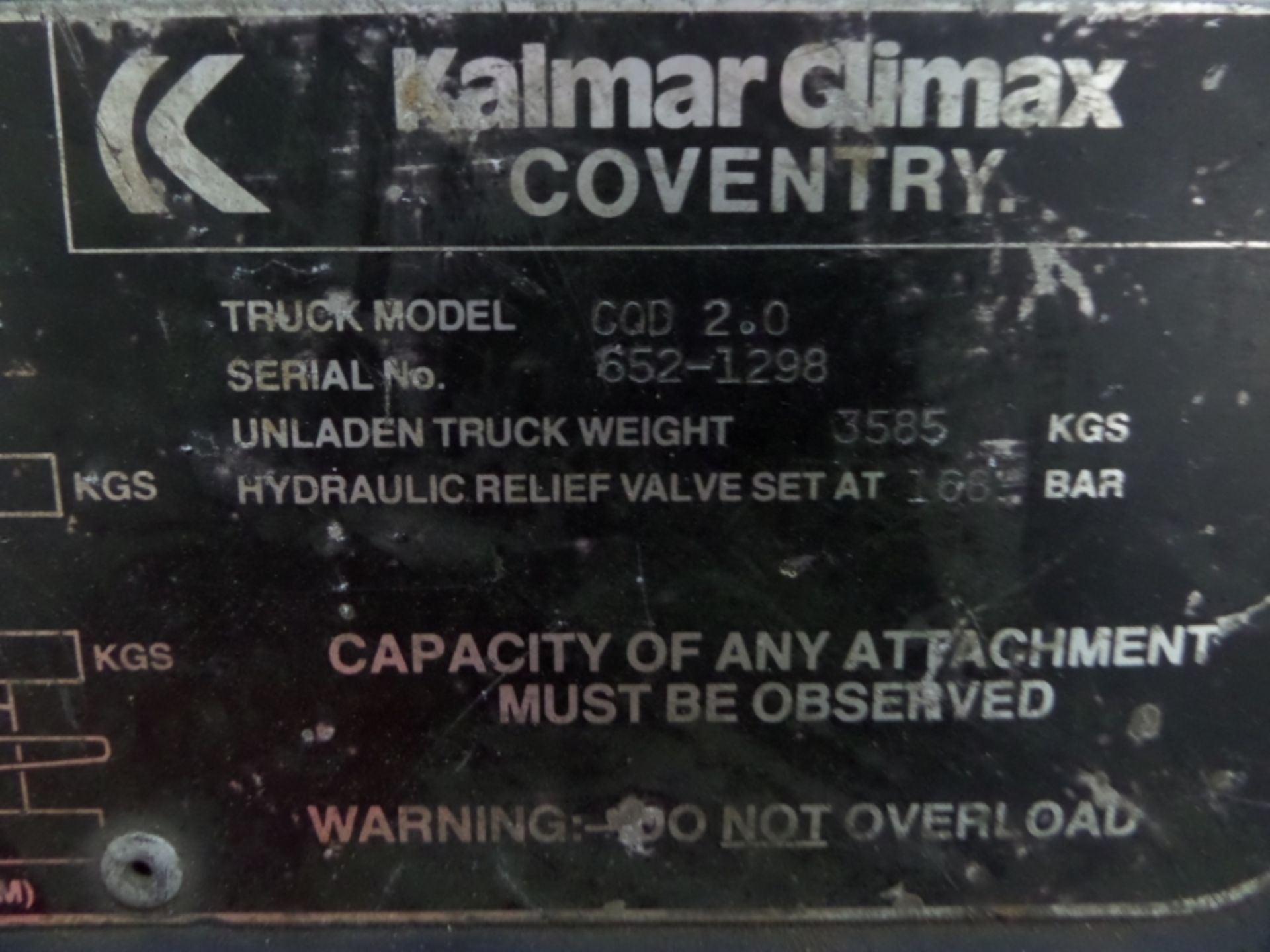KALMAR CLIMAX CQD 2.0 Plant Diesel - VIN: 6521298 - Year: . - . Hours - Triplex Forklift - Image 6 of 6