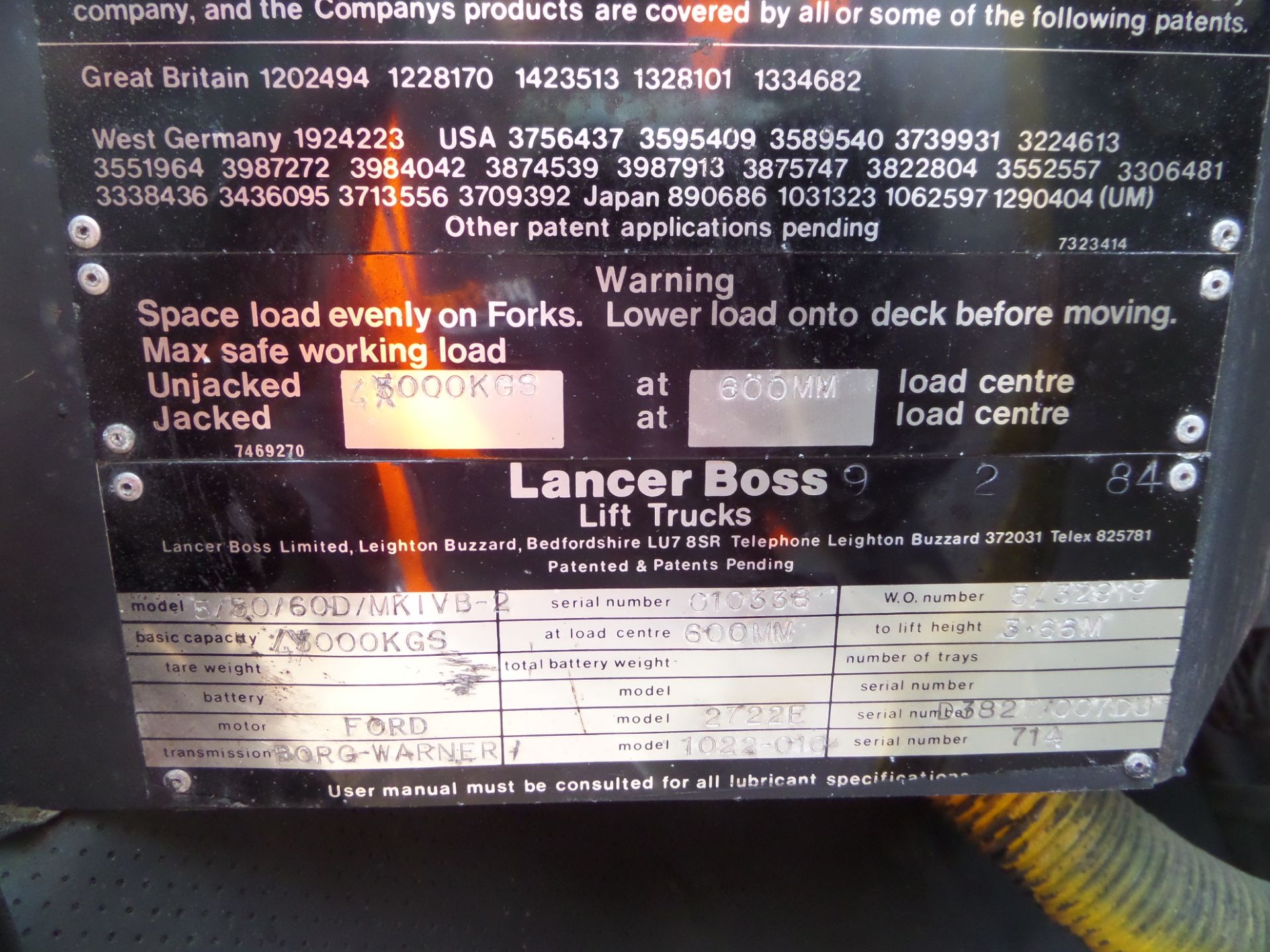 LANCER BOSS 5/50/60D MK4B-2 Plant Diesel - VIN: 010338 - Year: . - . Hours - Sideloader - Image 3 of 6