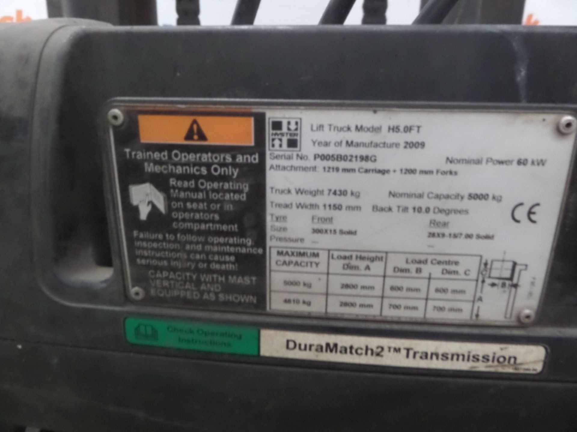 HYSTER H5.0FT Plant Diesel - VIN: P005B02198G - Year: 2009 - 9,626 Hours - Duplex Forklift, R.D.L - Image 6 of 7