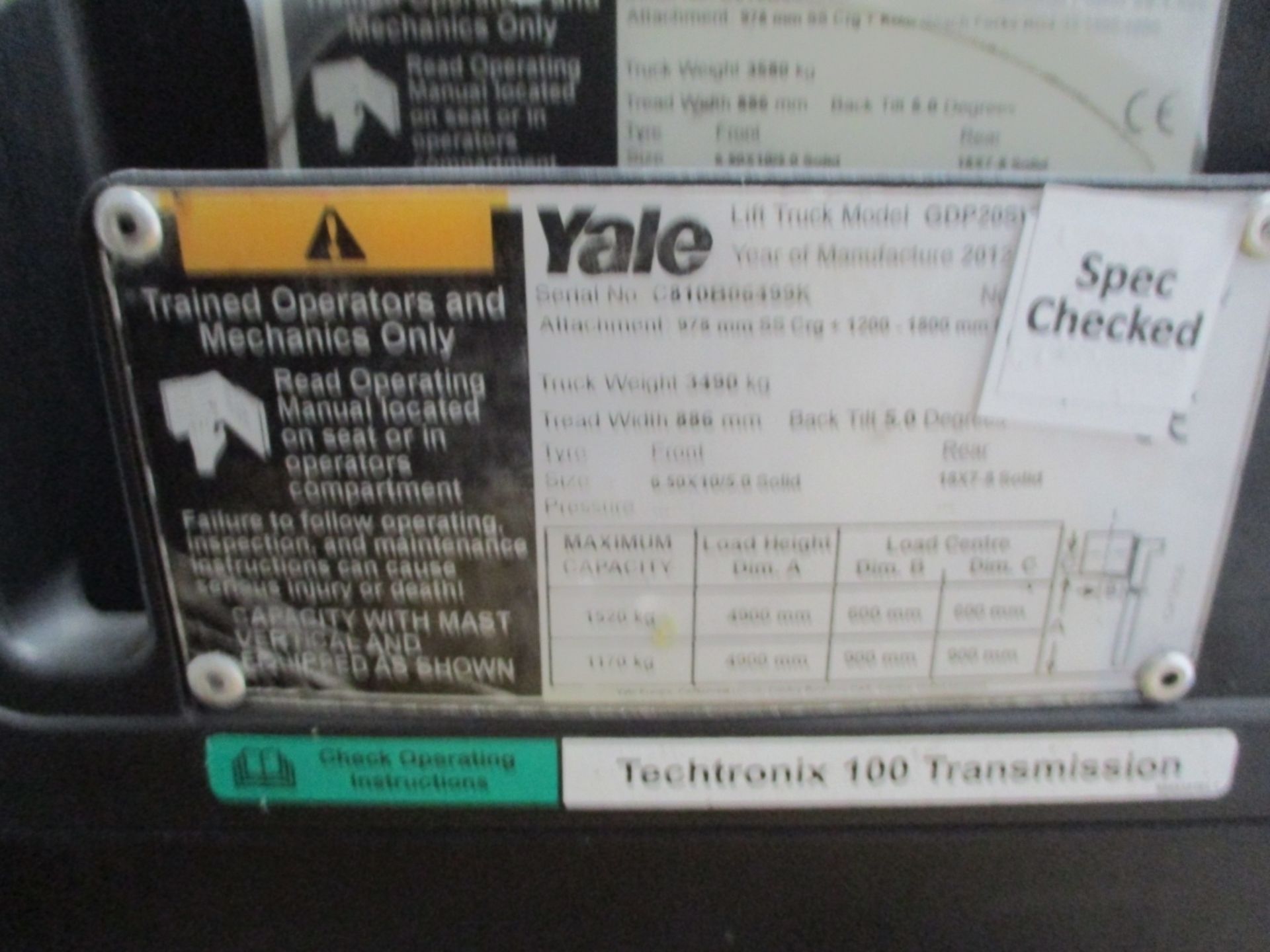 YALE GDP20SVX E2175 Plant Diesel - VIN: C810B06449K - Year: 2012 - 2,643 Hours - 4.9M Triplex - Image 3 of 7