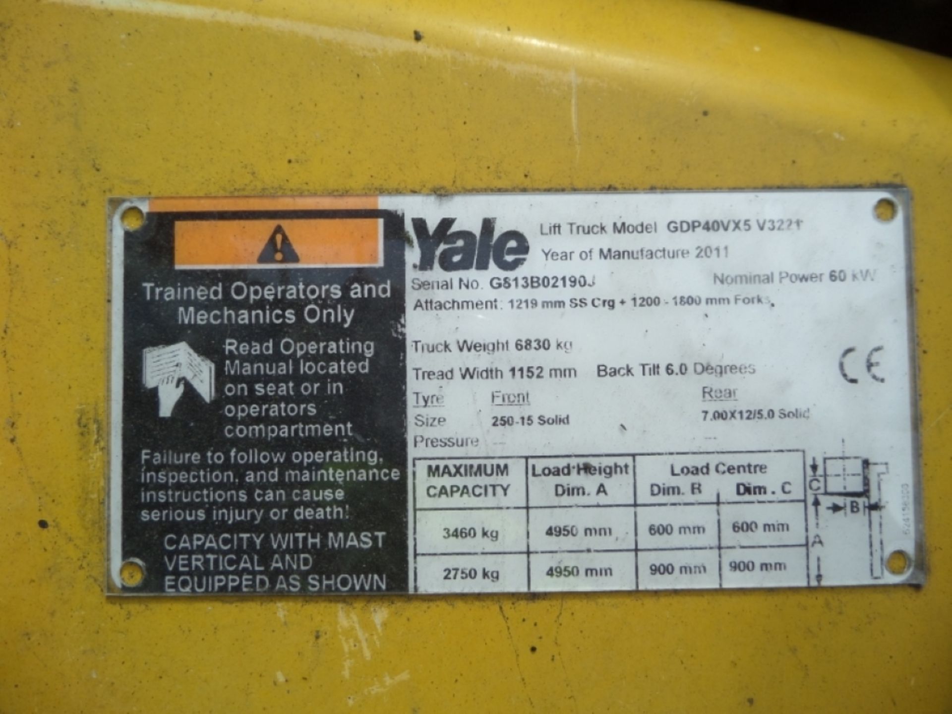 YALE GDP40VX5 Plant Diesel - VIN: G813B02190J - Year: 2011 - 8,068 Hours - Duplex 4.95M Forklift, - Image 5 of 8