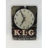 A K.L.G plugs Smiths Sectric glass showroom clock, 10 1/2 x 14".