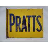 A Pratts double sided enamel sign with hanging flange, with good colour and gloss, 22 x 18".