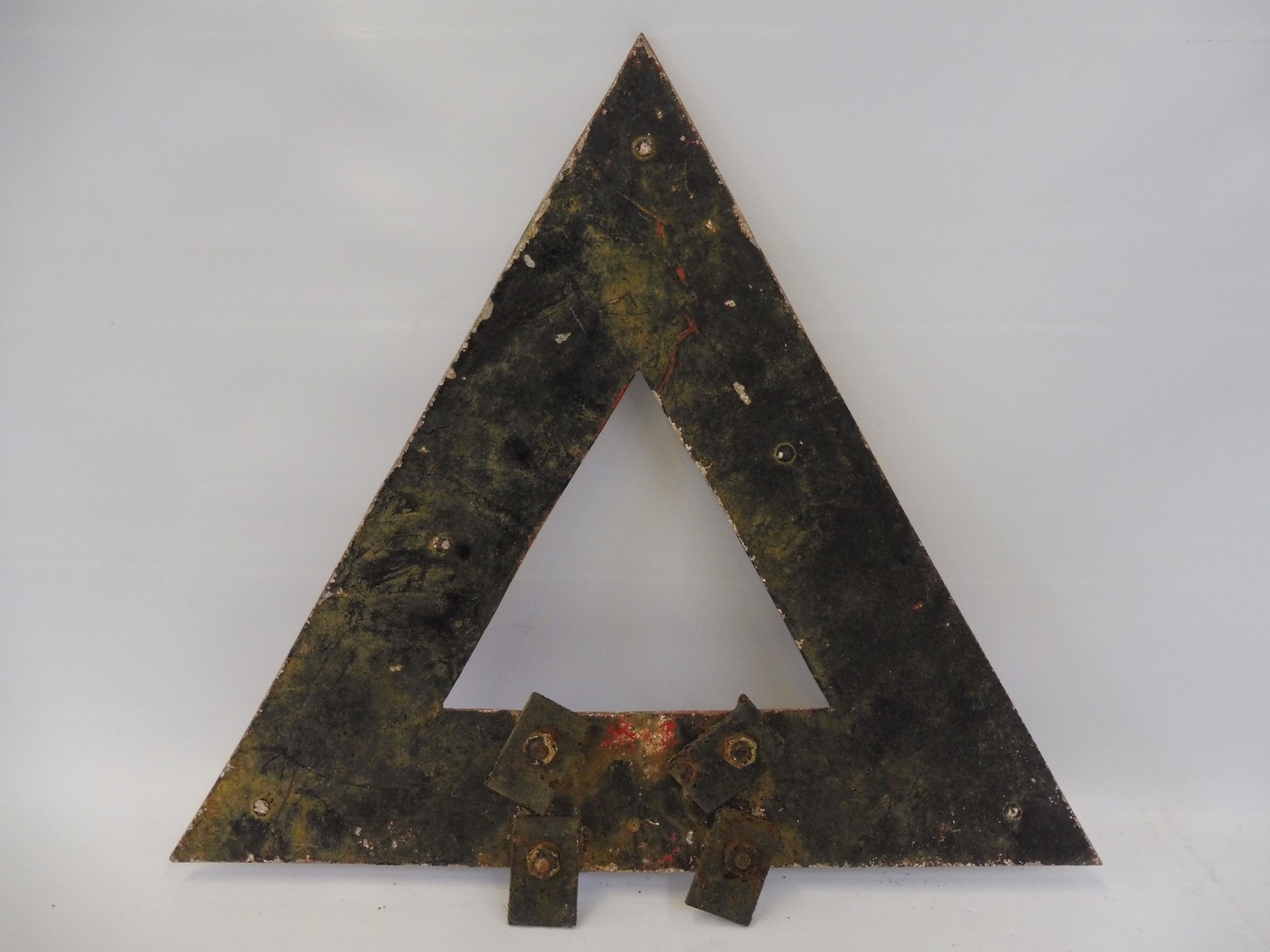 A triangular warning sign inset with red reflective discs, 18 x 15 3/4". - Image 2 of 2