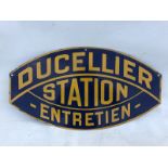 A Ducellier Station oval shaped double sided enamel sign with good gloss, 23 x 13".