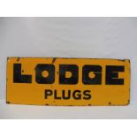 A Lodge Plugs rectangular enamel sign, 48 x 18".