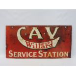 A CAV Service Station rectangular double sided enamel sign with older amateur retouching, by Burnham