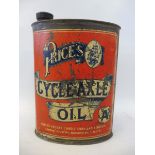 A Price's Cycle Axle Oil oval can of bright colour.