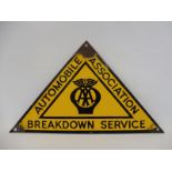 An AA Breakdown Service triangular enamel sign with good gloss, 12 x 7 1/2".