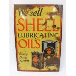 A Shell Lubricating Oils 'Every Drop Tells' pictorial enamel sign, mounted on board for display,