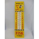 A rare Fisk 'time to re-tyre' advertising thermometer garage sign (damaged tube), 11 x 44".