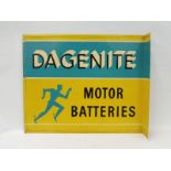 A Dagenite Motor Batteries part pictorial double sided tin advertising sign with hanging flange,