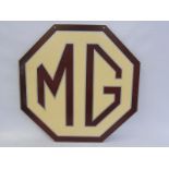 An MG octagonal double sided aluminium advertising sign by Cowley, 16 1/2 x 16 1/2".