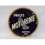 A Price's Motorine Motor Oil circular enamel sign, 14 1/4" diameter.