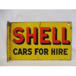 A Shell Cars for Hire double sided enamel sign with hanging flange, 24 x 15".