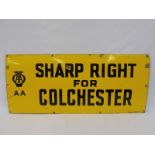 An AA enamel sign by Franco - 'Sharp Right for Colchester', in very good condition, with good gloss,