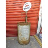 A rare Gargoyle Mobiloil BB grade cylindical barrel with winding dispensing pump surmounted by an
