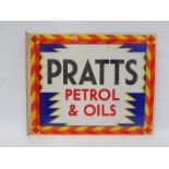 A Pratts Petrol & Oils 'harlequin' double sided enamel sign with hanging flange by Bruton of Palmers