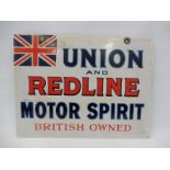 A rare Union and Redline Motor Spirit rectangular double sided enamel sign, in good condition, the