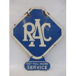 An RAC double sided lozenge shaped enamel sign with Get-You-There Service enamel attachment, 22 1/