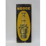 A Lodge plugs pictorial tin advertising sign, 6 1/2 x 16 1/4".