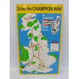 A Champion Spark Plugs aluminium garage advertising sign depicting a UK map, dated December 1973, in