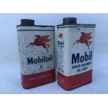 A Mobiloil A-grade rectangular quart can and a Mobiloil shock absorber oil quart can.