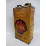 A Shell Lubricating Oil gallon can in good condition.