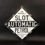 A rare lozenge shaped double sided enamel sign advertising the 'Brecknell' Slot Automatic Petrol,