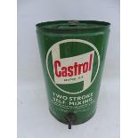 A Castrol Motor Oil two stroke self-mixing five gallon drum with dispensing tap, in very good