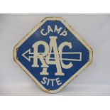 An RAC Camp Site lozenge shaped double sided enamel sign, 22 3/4 x 22".