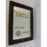 A rare Shell Motor Spirit advertising mirror in original frame bearing a brass plaque for British