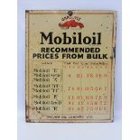 A 'Mobiloil Recommended Prices From Bulk' tin advertising sign by H. Grant & Co., in good original