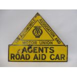 A rare AA and Motor Union 'Agents Road Aid Car' enamel sign, 13 x 10 3/4".