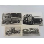 Four black and white photographs depicting fuel tankers in various branding including Carless,