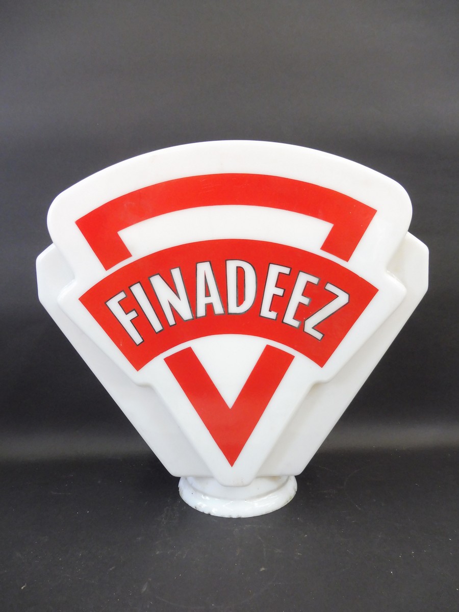 A rare 'Finadeez' diesel glass petrol pump globe by Webb's Crystal Glass Co. good condition, minor