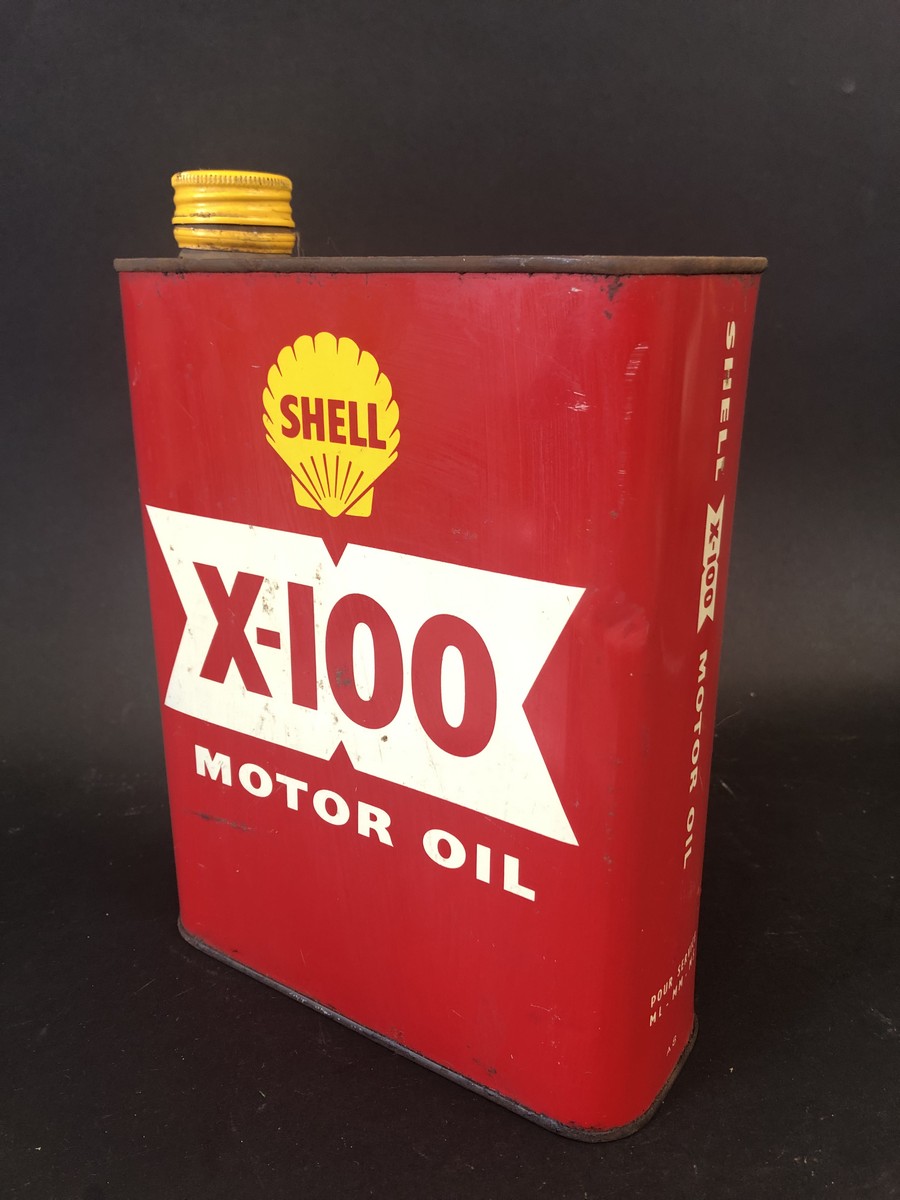 A Shell X-100 Motor Oil rectangular can. - Image 2 of 3