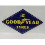 A Goodyear Tyres lozenge shaped double sided enamel sign, in excellent condition, 31 x 19".