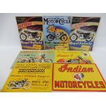 A selection of reproduction advertising signs, all relating to motorcycles.