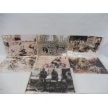 Seven large format prints taken from period photographs depicting mostly flat tank motorcycles