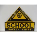 An AA School 'Safety First' enamel sign by Franco, with some restoration and good gloss, 26 x 22".