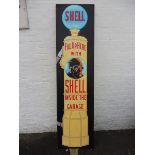 A contemporary and decorative oil on board illustrating a Shell petrol pump, 20 x 79 1/2".